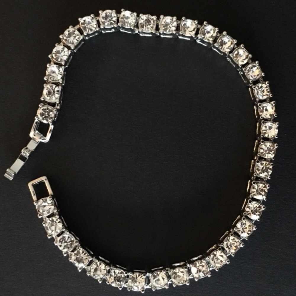 Clear Crystal Silver-Tone Tennis Bracelet for Women
